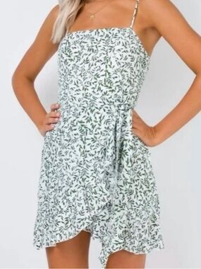 Princess Polly White and Green Leaf Print Slip Dress